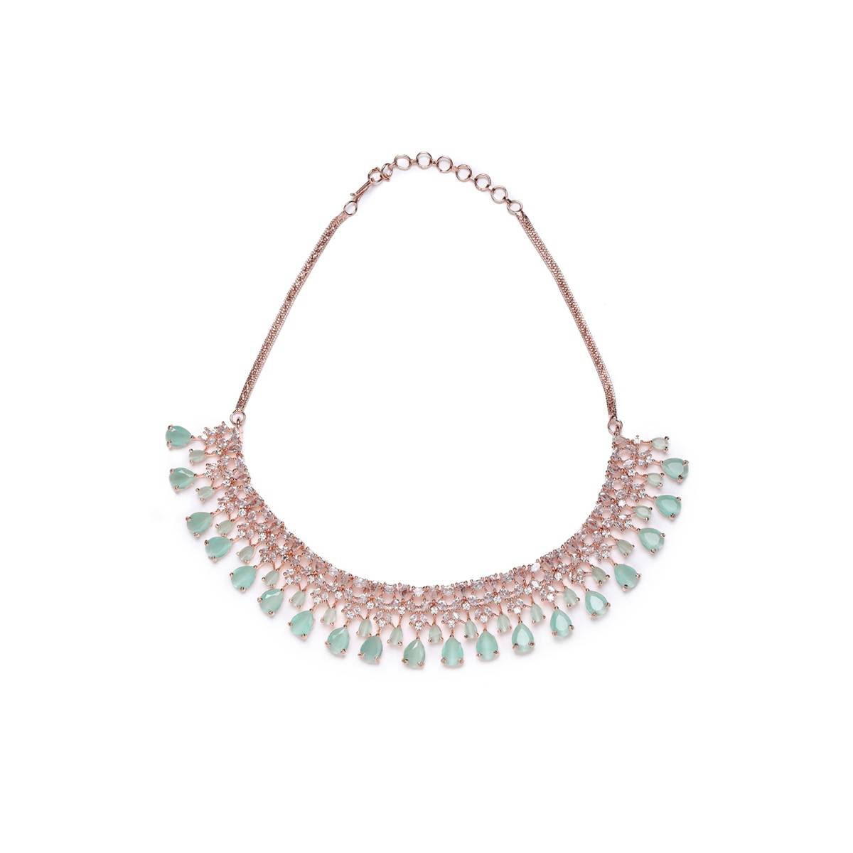 Aatmana Mint Green American Diamond Rose Gold Plated Jewellery Set