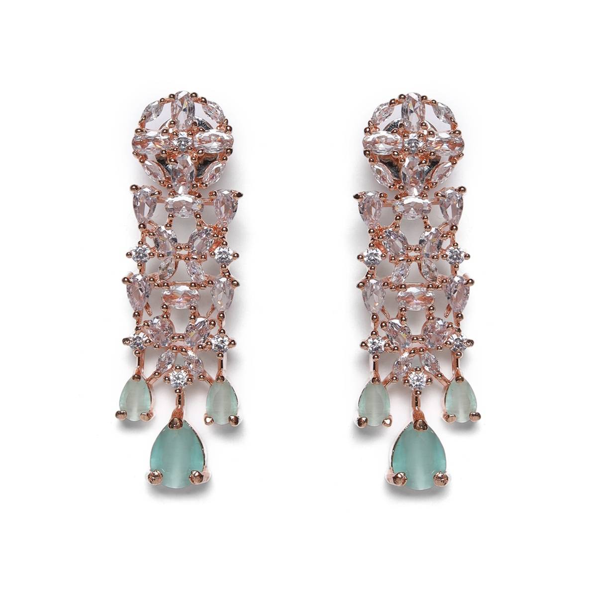 Aatmana Mint Green American Diamond Rose Gold Plated Jewellery Set