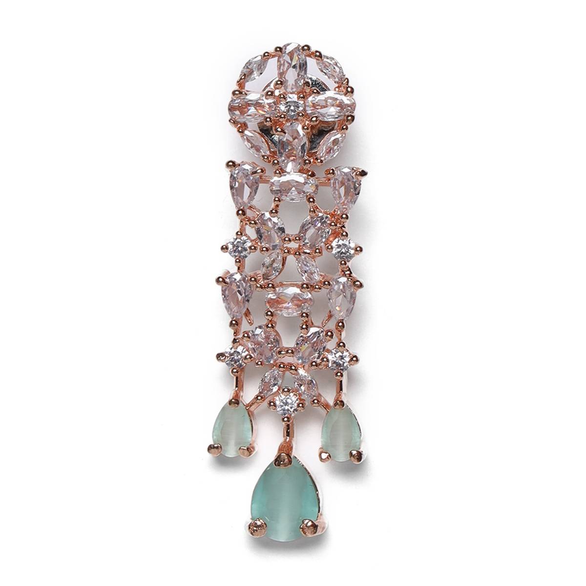 Aatmana Mint Green American Diamond Rose Gold Plated Jewellery Set
