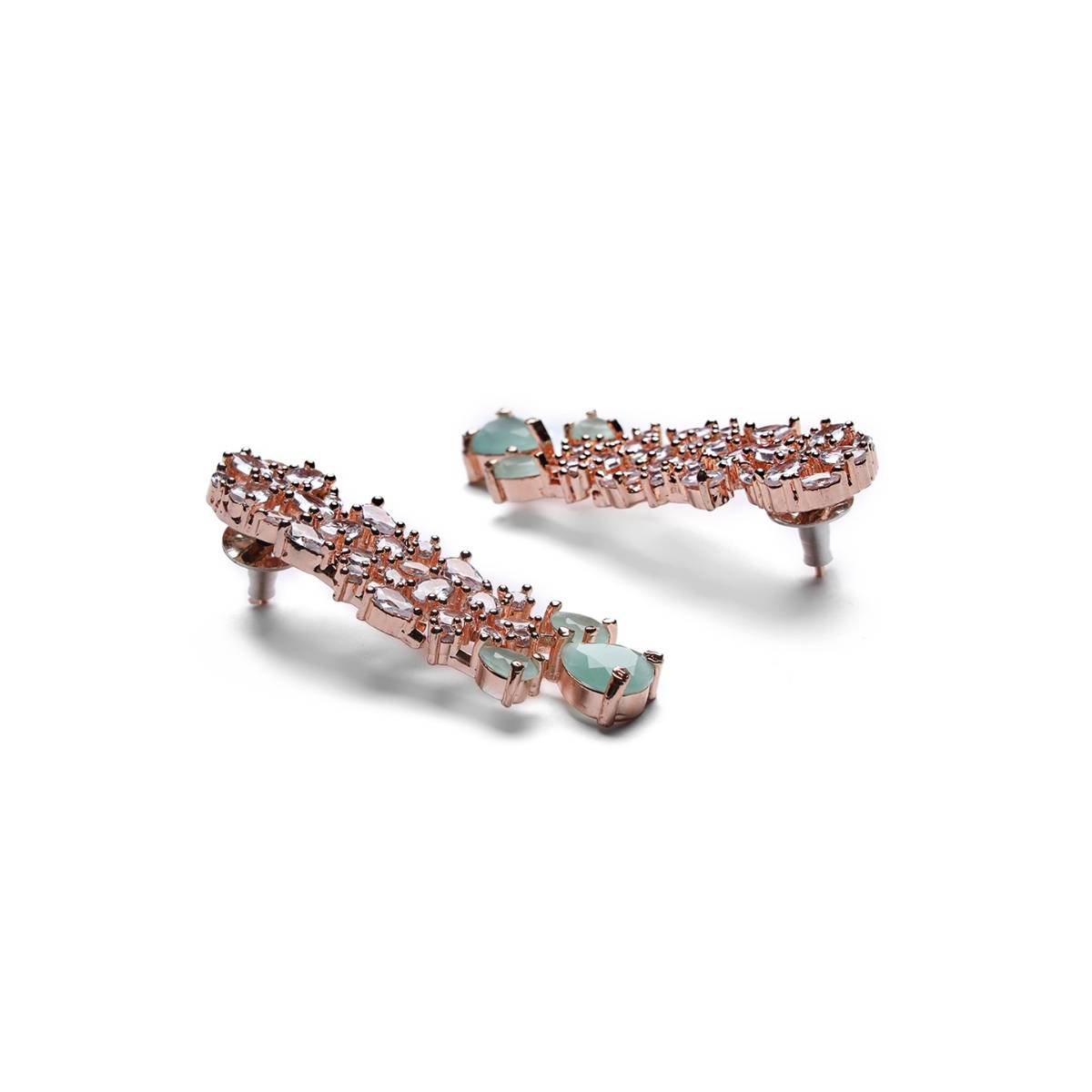 Aatmana Mint Green American Diamond Rose Gold Plated Jewellery Set
