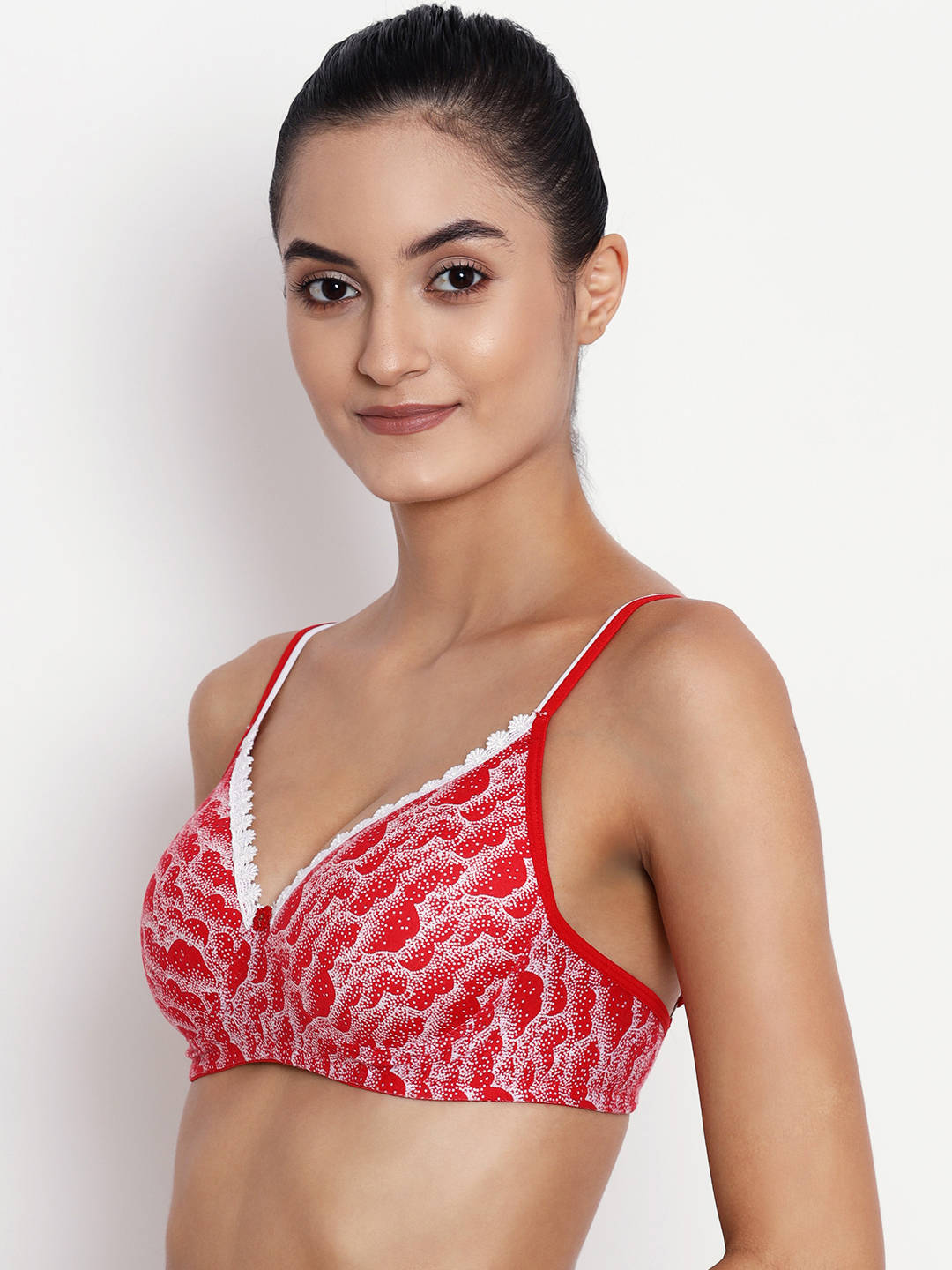 Abelino Printed Lightly Padded Push-up Bra - Red (28B) · 28B