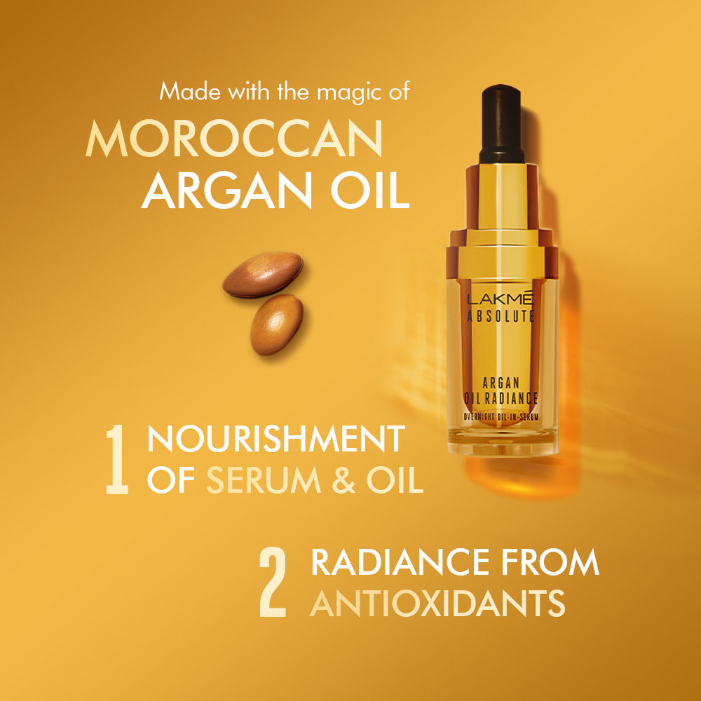 Lakme Absolute Argan Oil Radiance Overnight Oil In Serum with Moroccan Argan Oil (15ml)