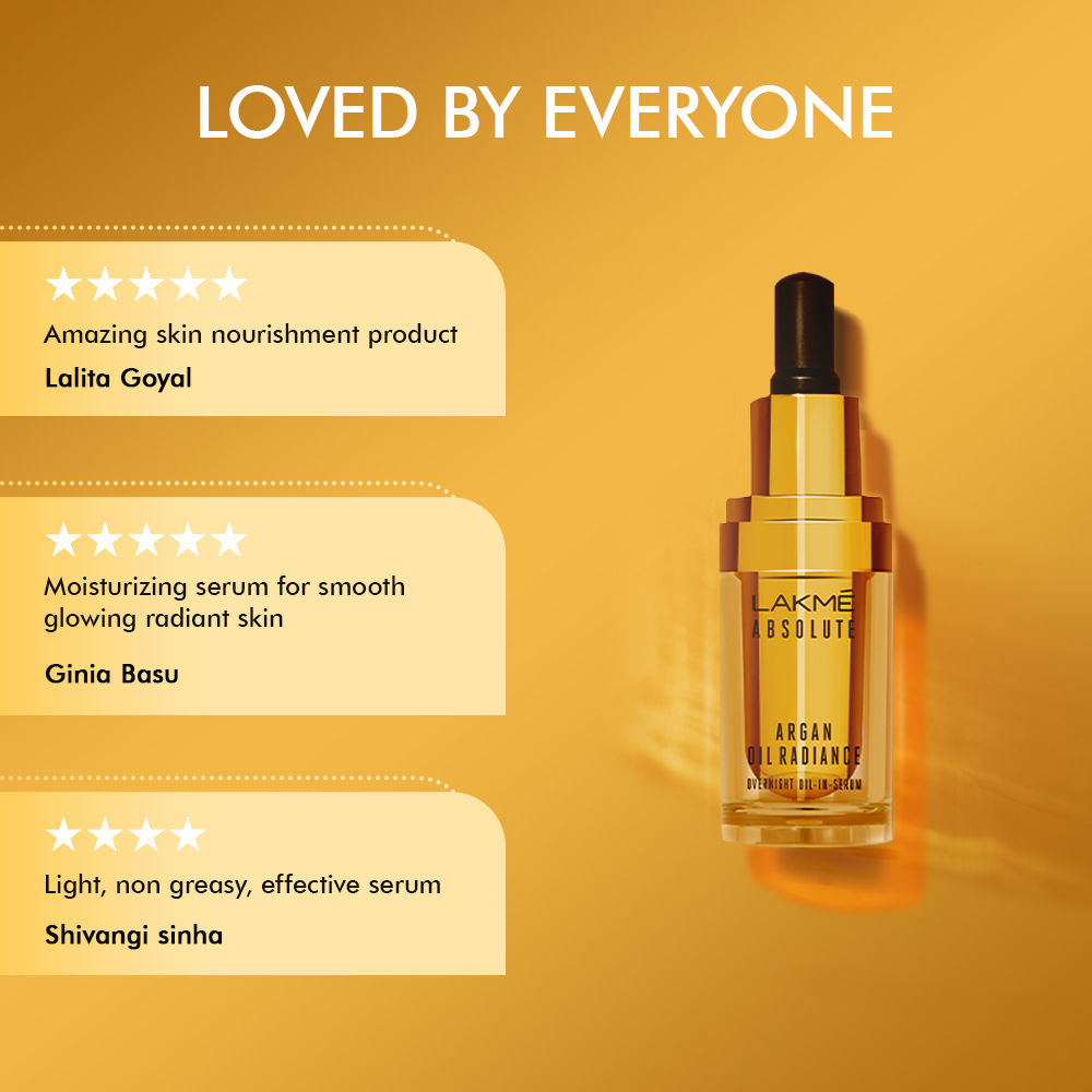 Lakme Absolute Argan Oil Radiance Overnight Oil In Serum with Moroccan Argan Oil (15ml)