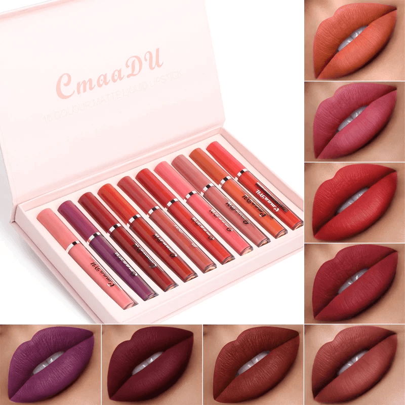 Cmaadu - 10 Colors Lipstick Set Liquid Matte Waterproof Makeup Lip Gloss - BEAUTY BRATS