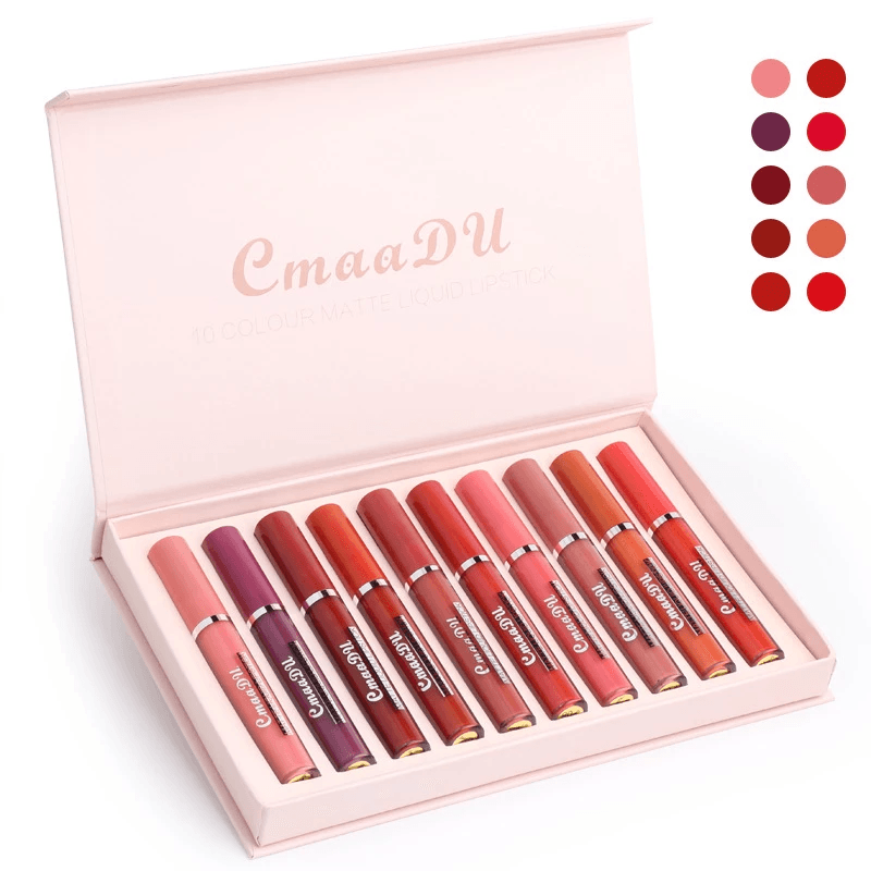 Cmaadu - 10 Colors Lipstick Set Liquid Matte Waterproof Makeup Lip Gloss - BEAUTY BRATS
