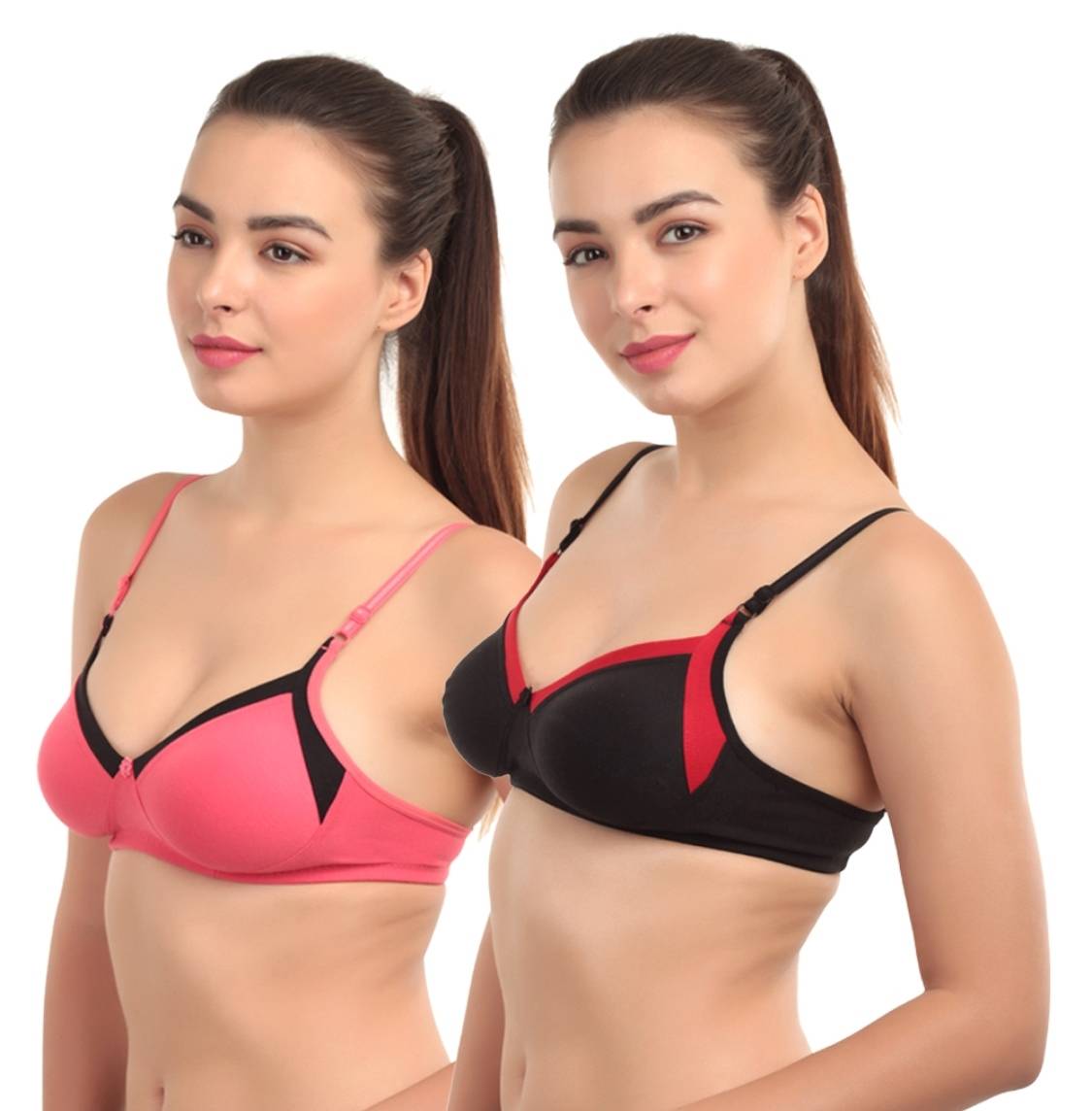 Abelino Set Of 2 Pink & Black Full Coverage Seamless Bra (30B) · 30B