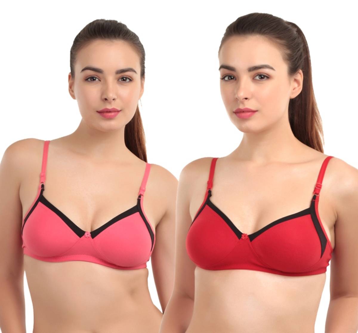 Abelino Set Of 2 Pink & Red Full Coverage Seamless Bra (28B) · 28B