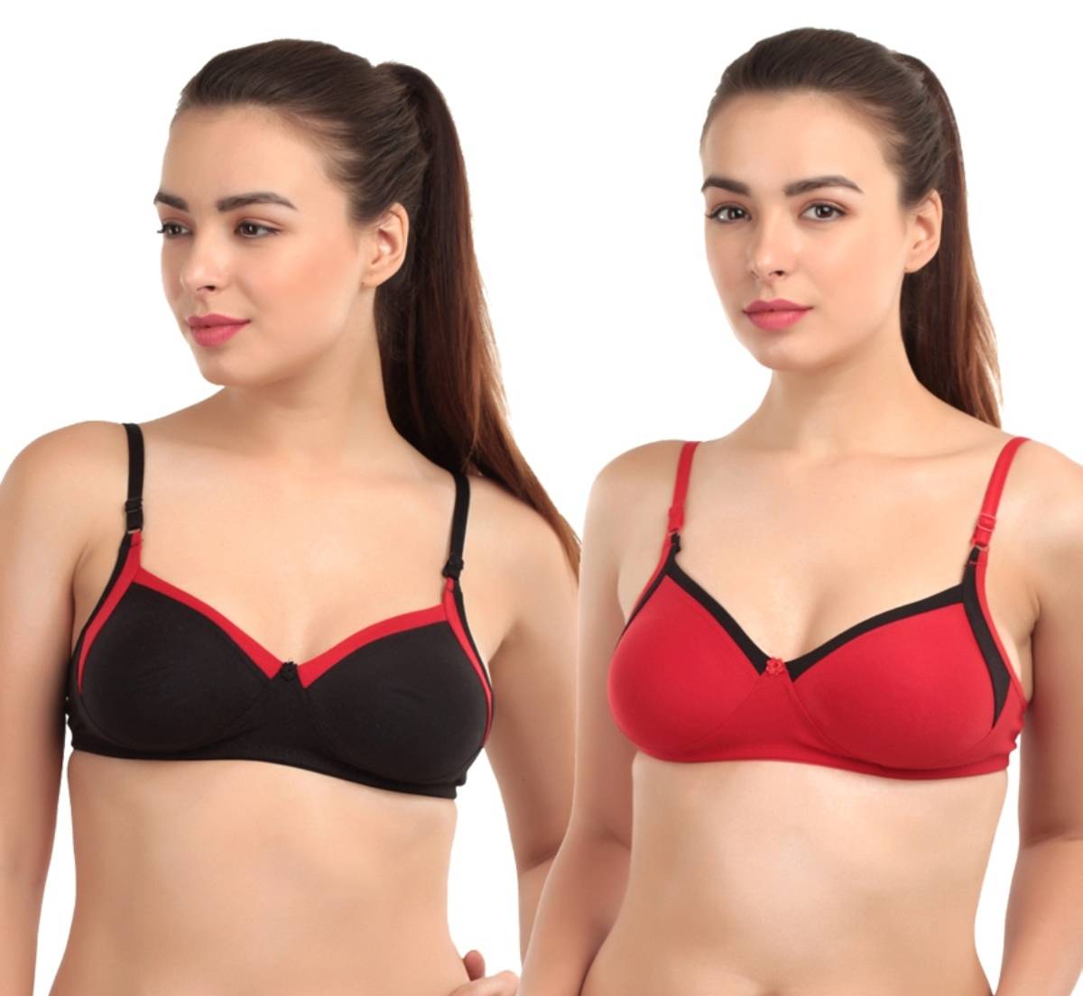 Abelino Set Of 2 Red & Black Full Coverage Seamless Bra (30B) · 30B