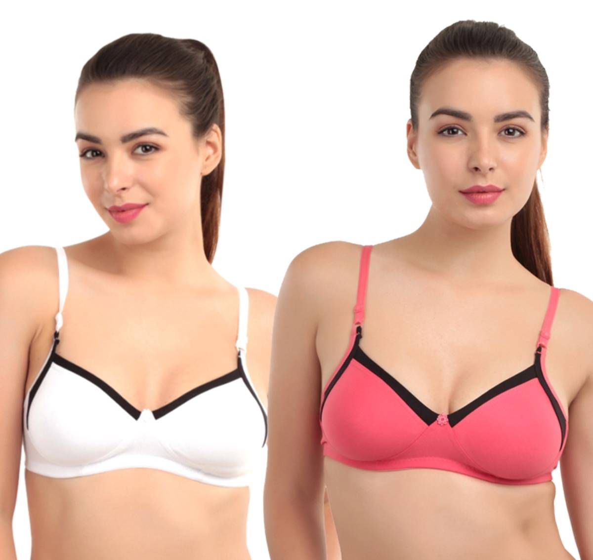 Abelino Set Of 2 White & Pink Full Coverage Seamless Bra (38B) · 38B
