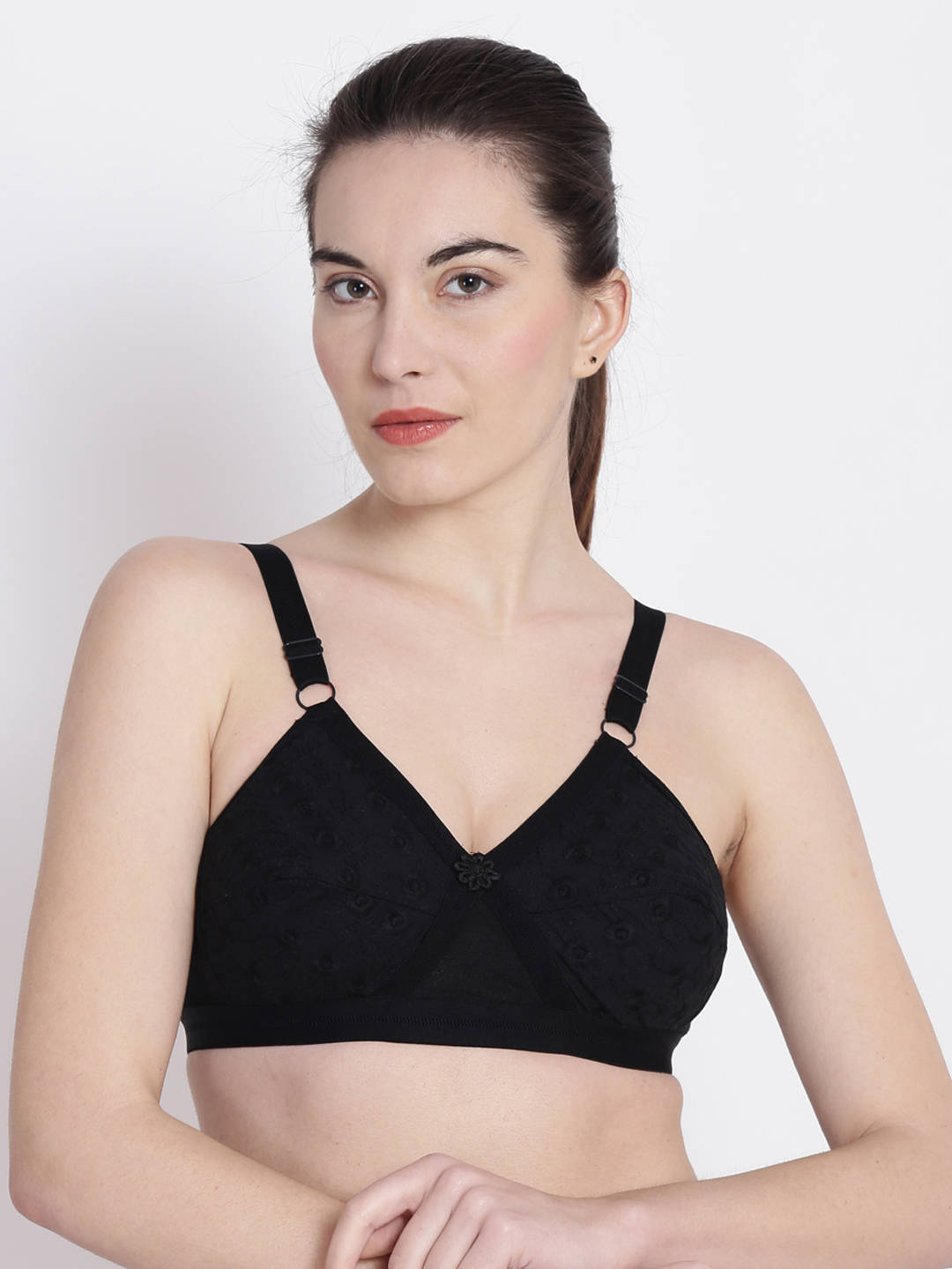 Abelino Black Colour Non-Padded Full Coverage Bra (28B) · 28B