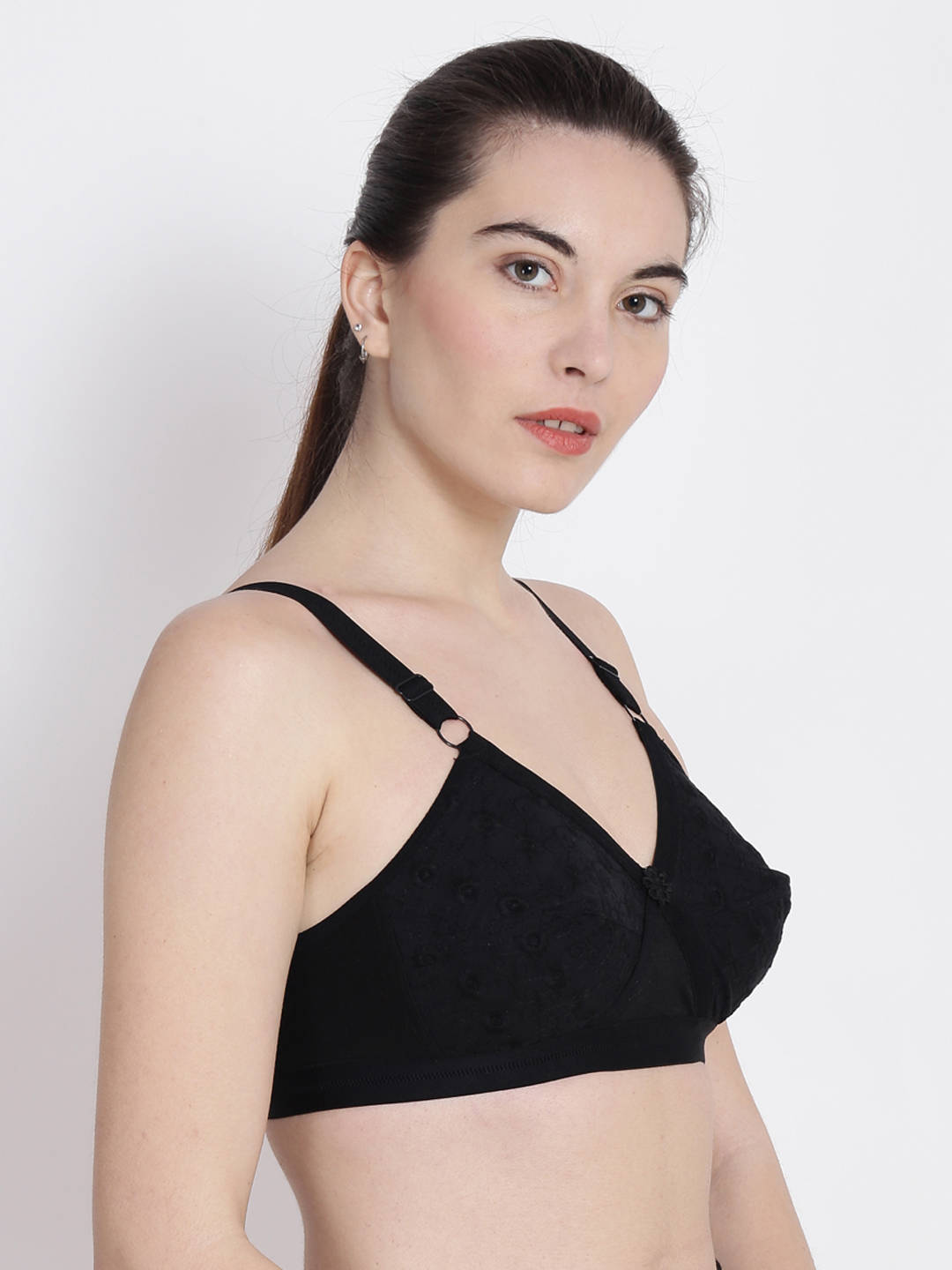 Abelino Black Colour Non-Padded Full Coverage Bra (28B) · 28B