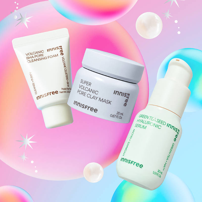 Innisfree Oil Control Best-Seller Kit, Clay Mask, Green Tea Serum & Face Wash For Oily Skin