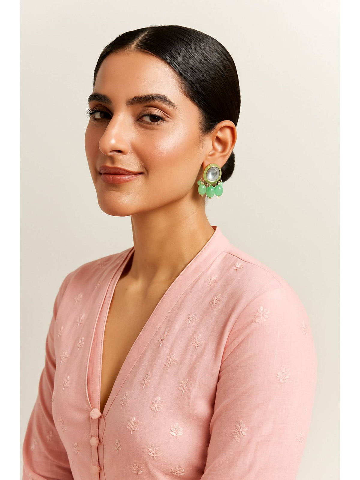 Aatmana Gold Plated Green Kundan Studded Drop Earrings