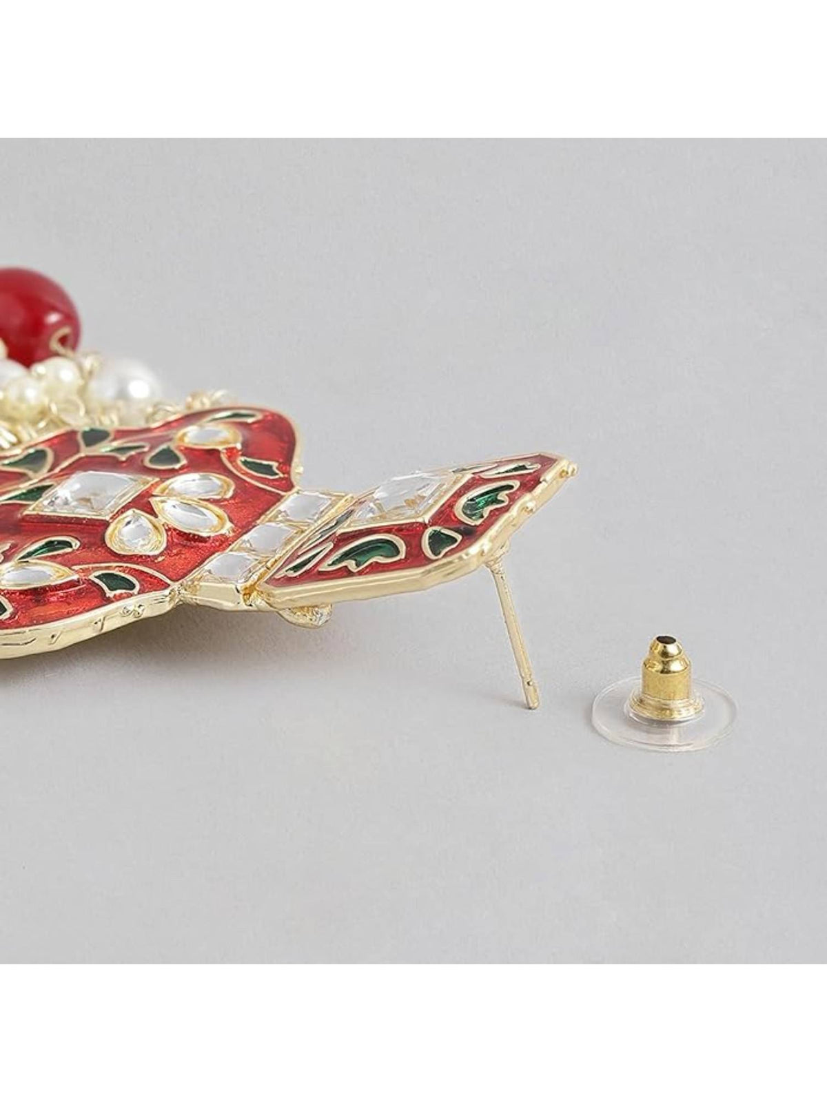 Aatmana Gold Plated Red Stones and Kundan Meenakari Drop Earrings