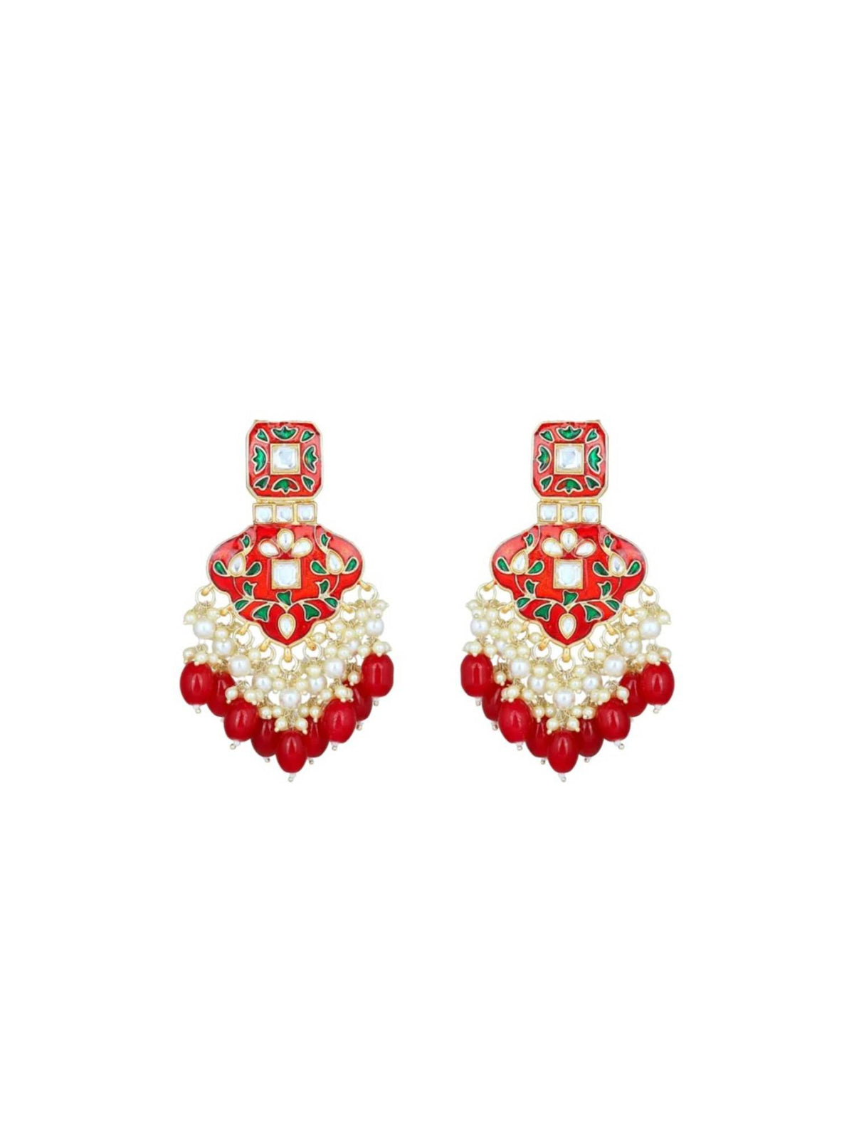 Aatmana Gold Plated Red Stones and Kundan Meenakari Drop Earrings