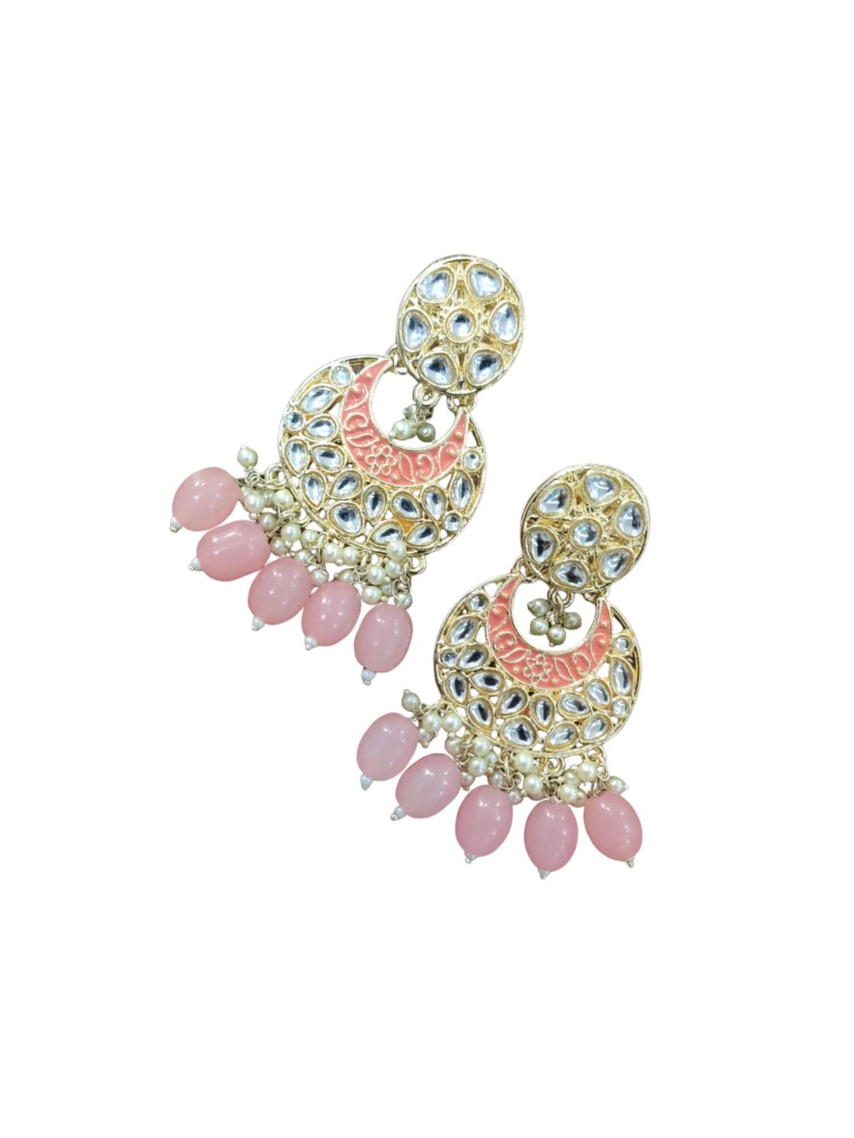 Aatmana Gold Plated Pink Kundan and Beaded Meenakari Chandbali Earrings