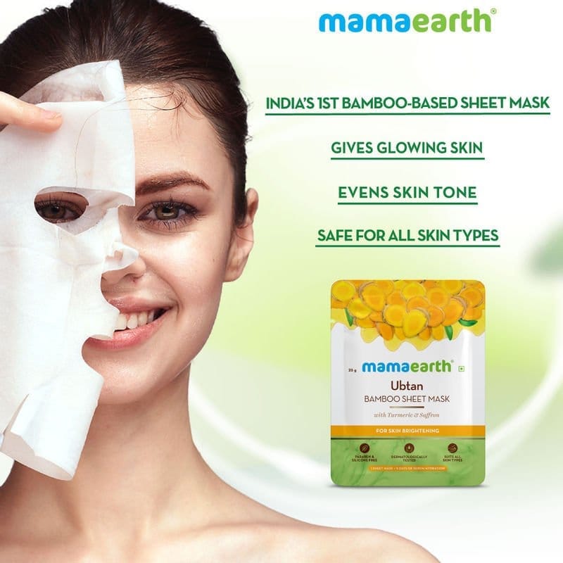 Mamaearth Ubtan Bamboo Sheet Mask with Turmeric & Saffron for Skin Brightening 25 g