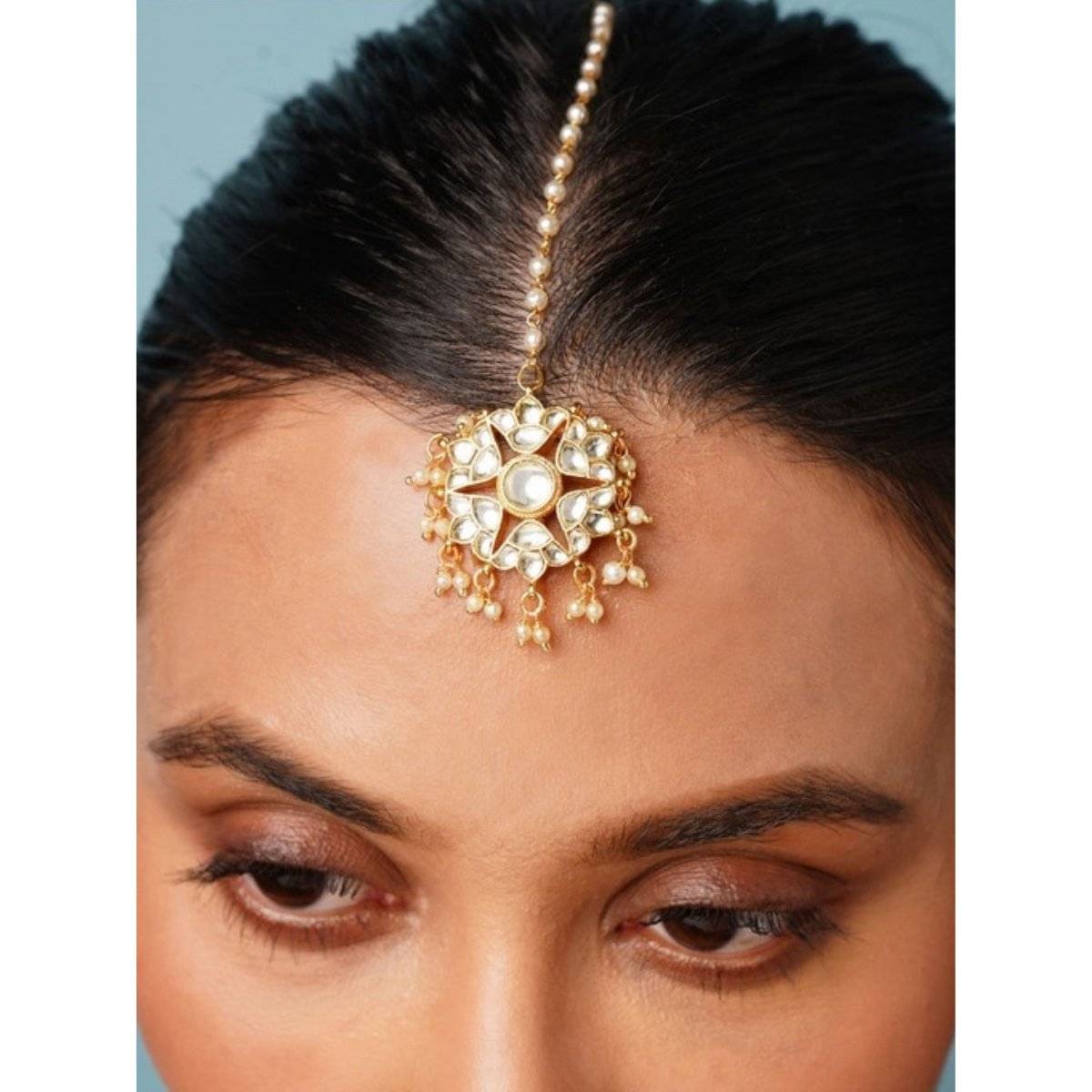 Abdesigns Elite Gold Plated Pachi Kundan Floral Maangtikka