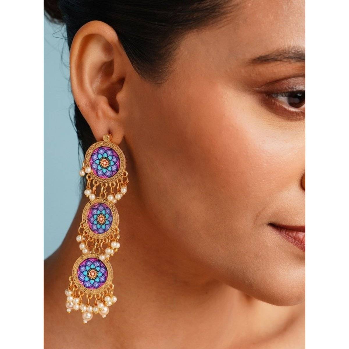 Abdesigns Multi-Color Elegant Gold Plated Pearl Handcrafted Drop Earrings · One Size