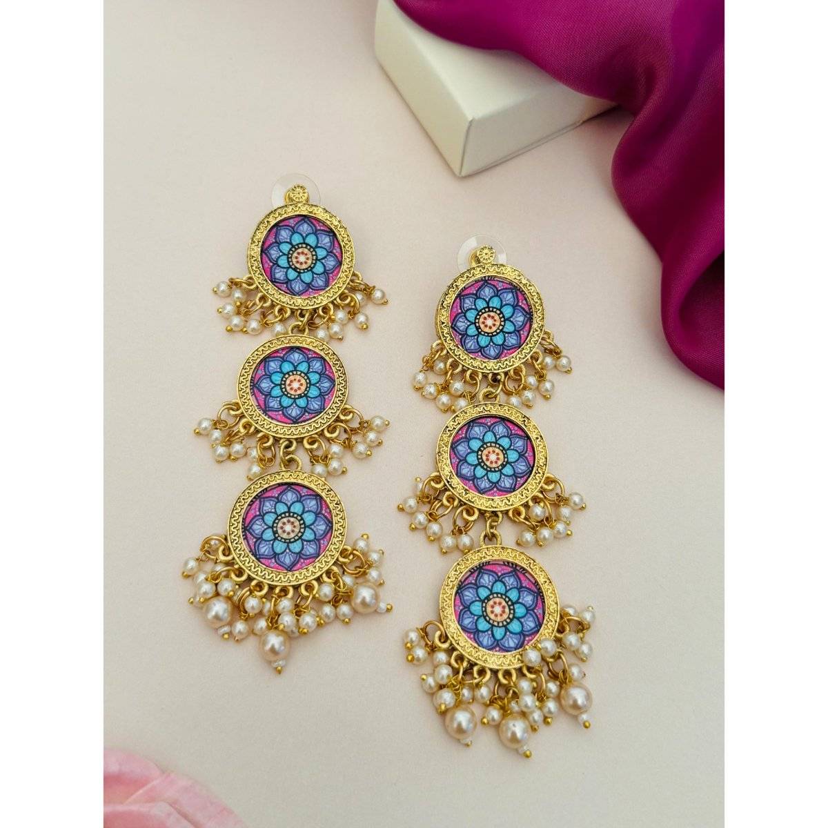 Abdesigns Multi-Color Elegant Gold Plated Pearl Handcrafted Drop Earrings · One Size