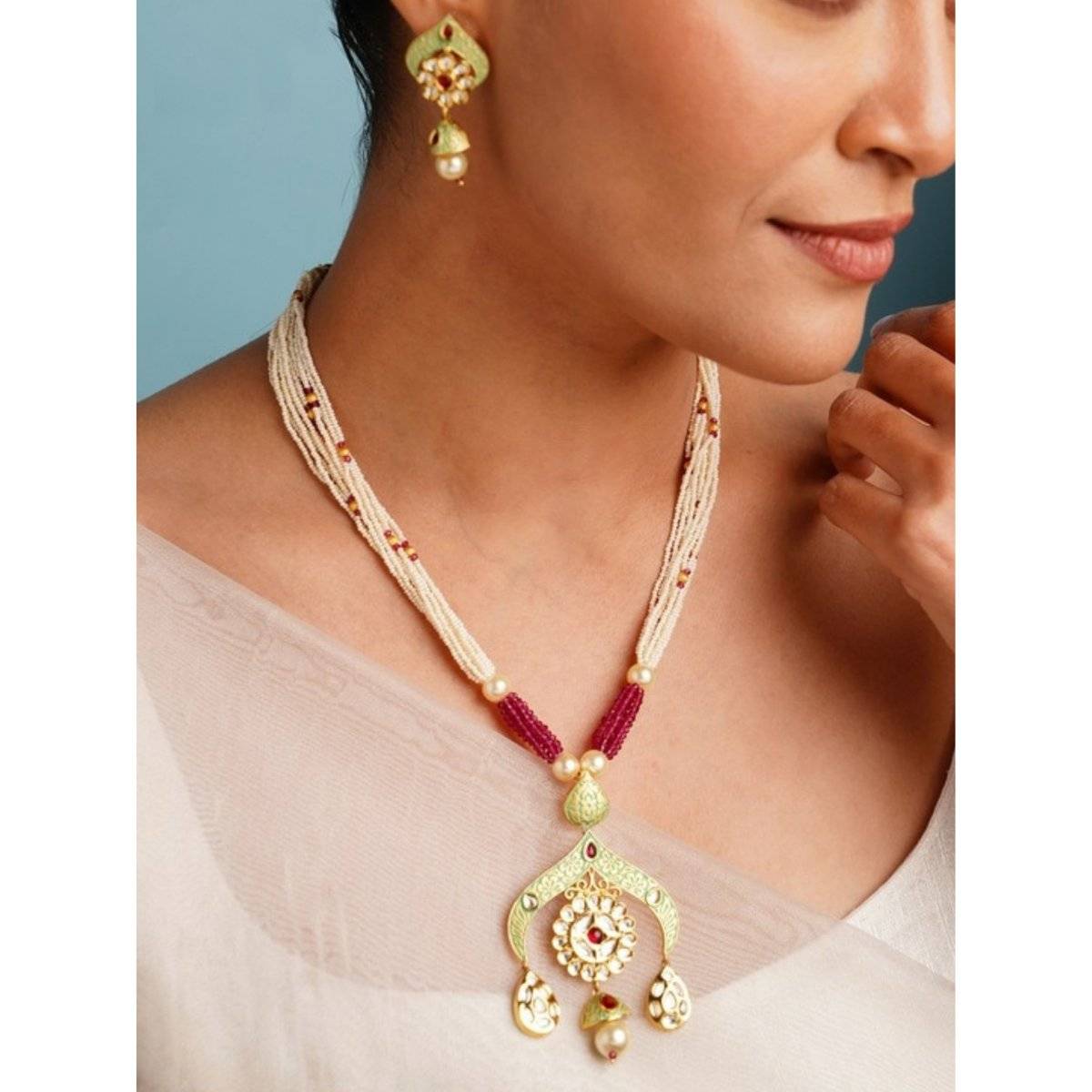 Abdesigns Antique Meenakari Gold Plated Kundan Necklace Set · One Size