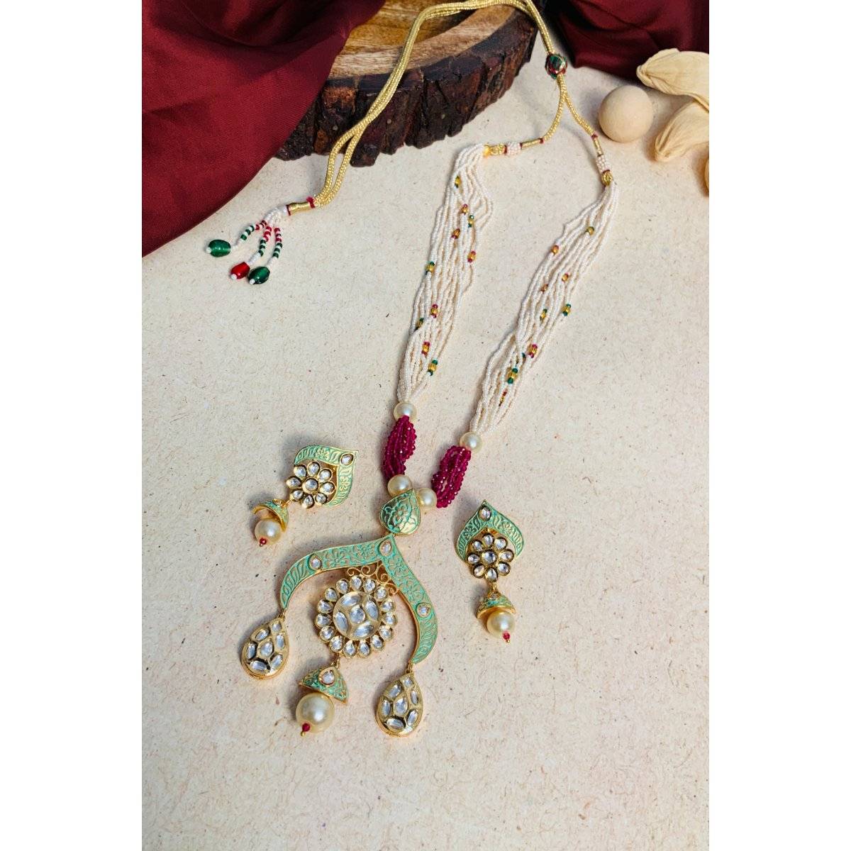 Abdesigns Antique Meenakari Gold Plated Kundan Necklace Set