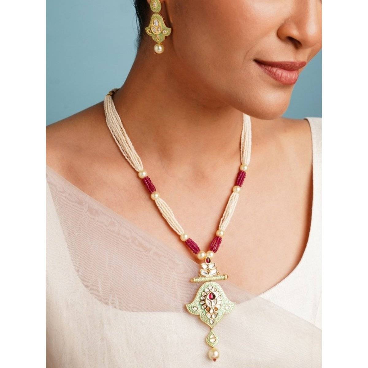Abdesigns Antique Meenakari Gold Plated Kundan Necklace Set