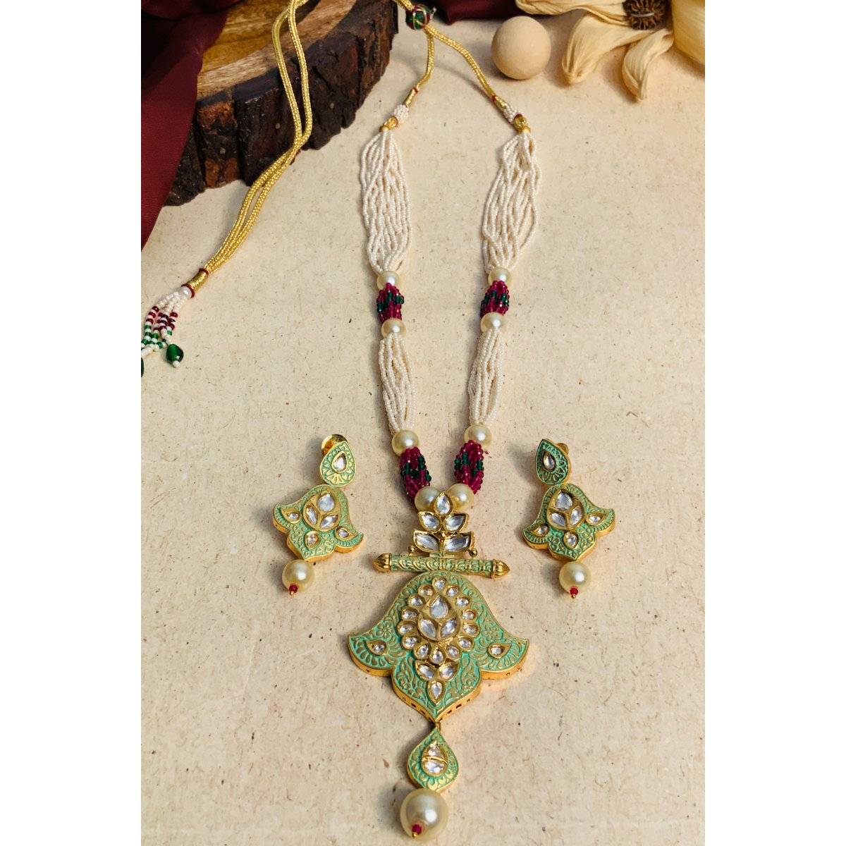 Abdesigns Antique Meenakari Gold Plated Kundan Necklace Set