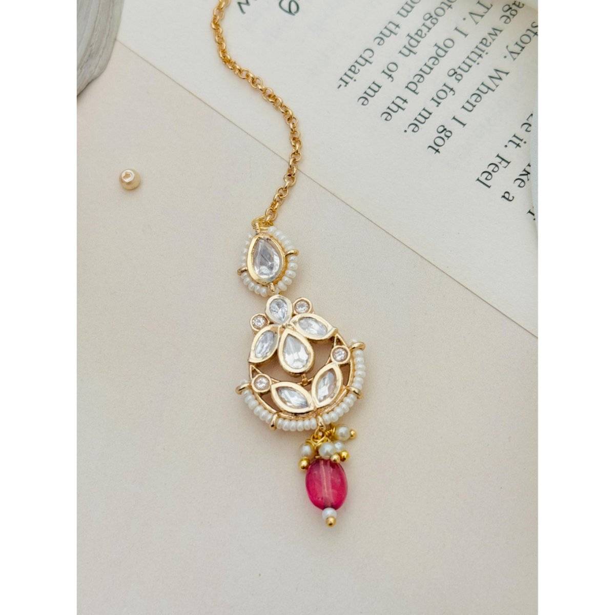 Abdesigns Red Elite Gold Plated Kundan Floral Maangtikka