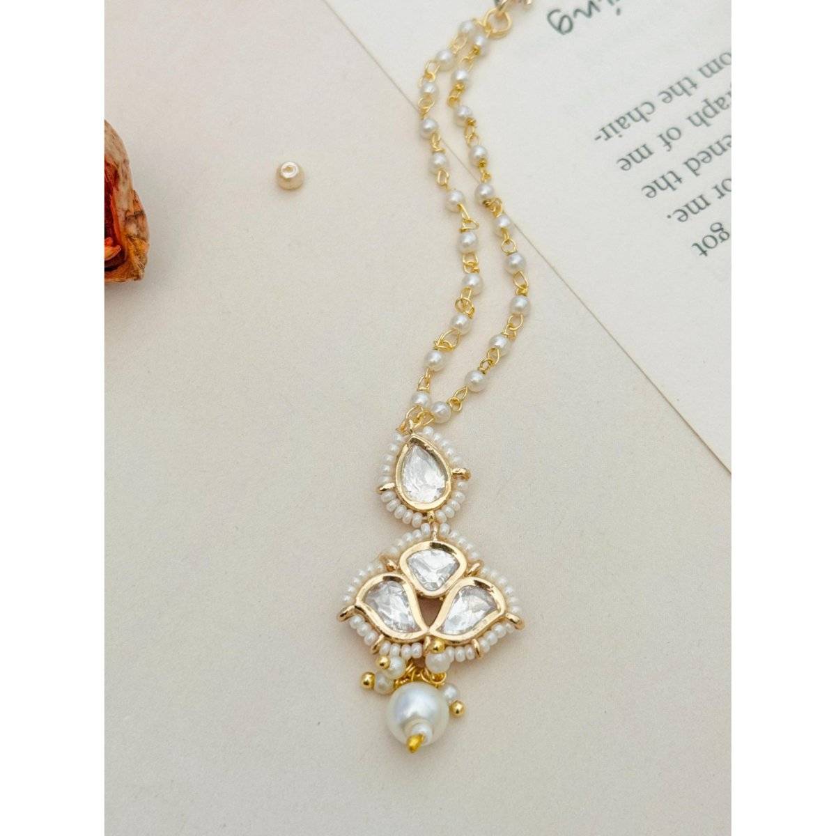 Abdesigns Elite Gold Plated Kundan Pearl Floral Maangtikka