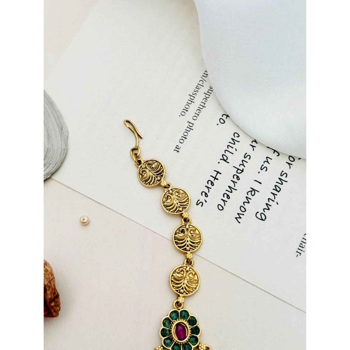 Abdesigns Elite Gold Plated Kemp Stone Studded Peacock Maangtikka