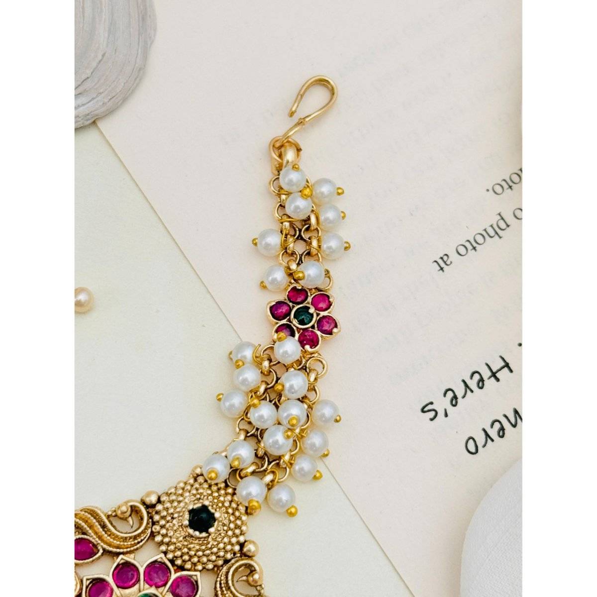 Abdesigns Multi-Color Elite Gold Plated Kemp Pearl Stone Maangtikka