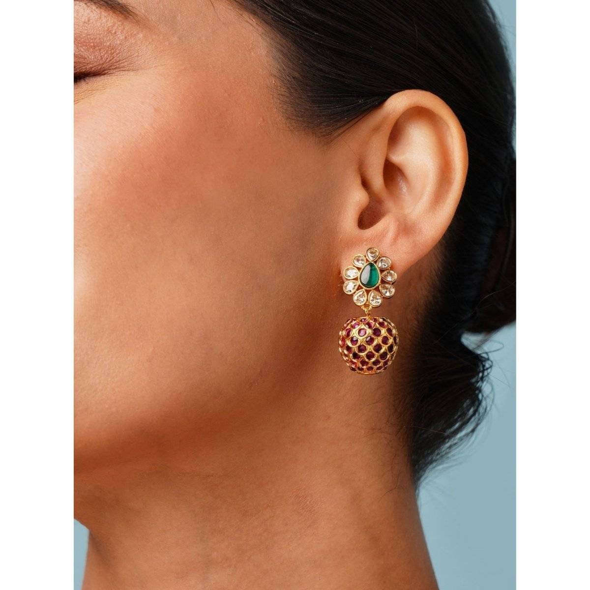 Abdesigns Multi-Color Elegant Gold Plated Polki Drop Earrings