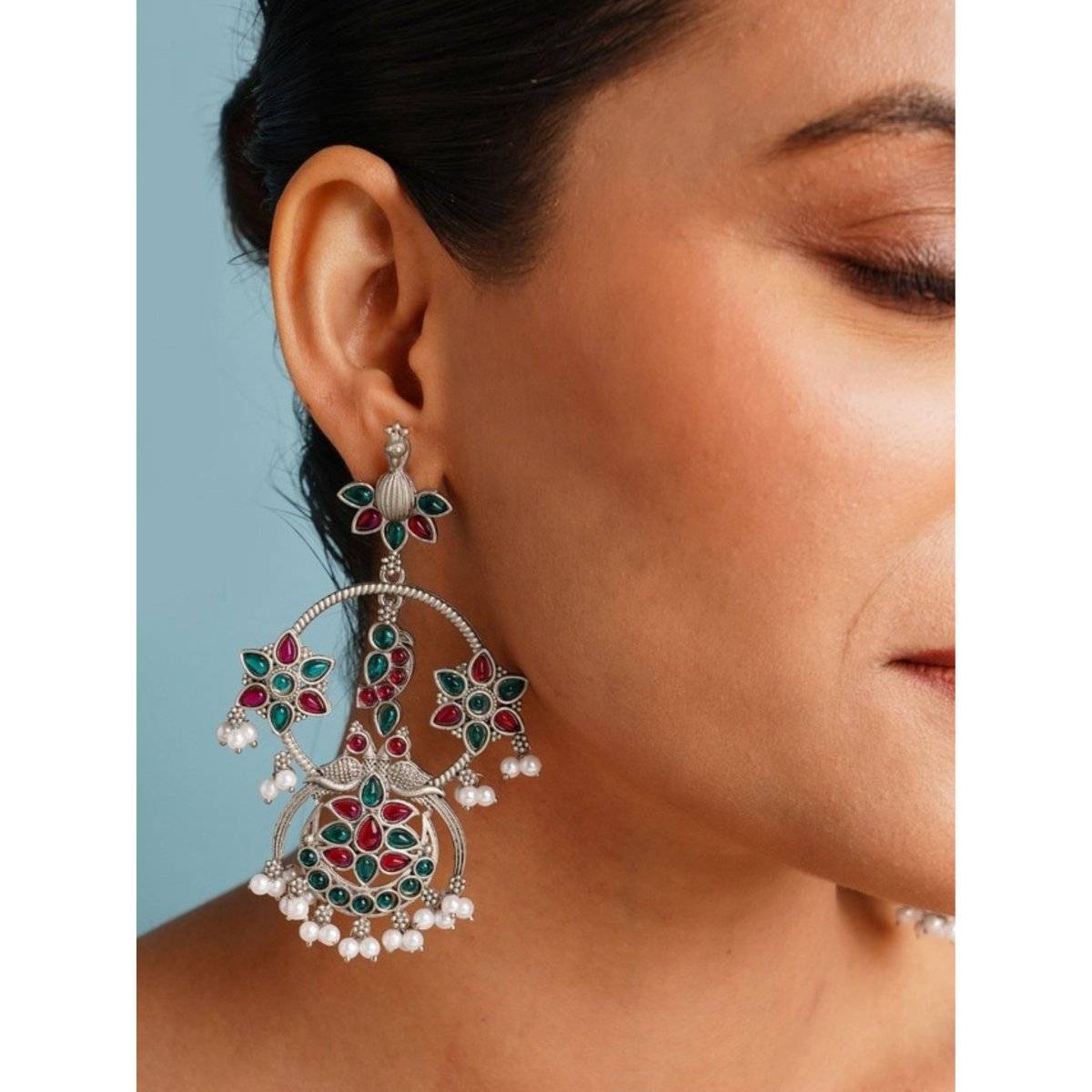 Abdesigns Multi-Color Elegant German Silver Plated Danglers Earrings · One Size