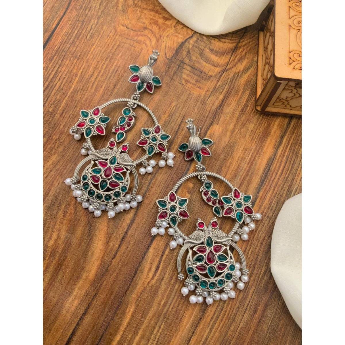 Abdesigns Multi-Color Elegant German Silver Plated Danglers Earrings · One Size
