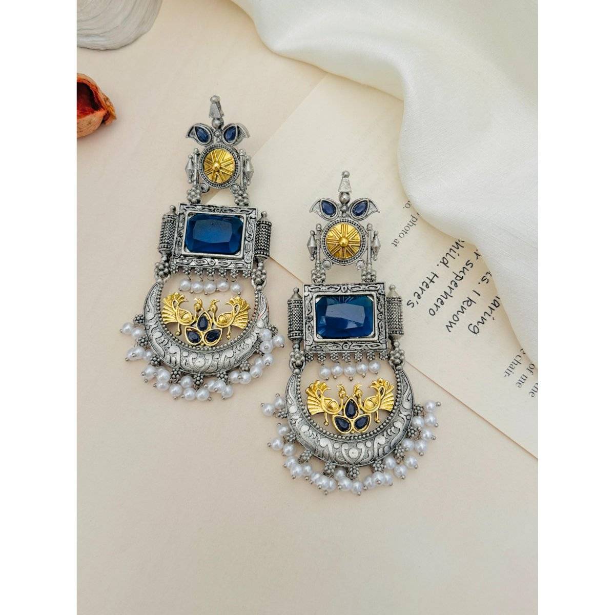 Abdesigns Blue Elegant Dual Plated Chandbali Earrings