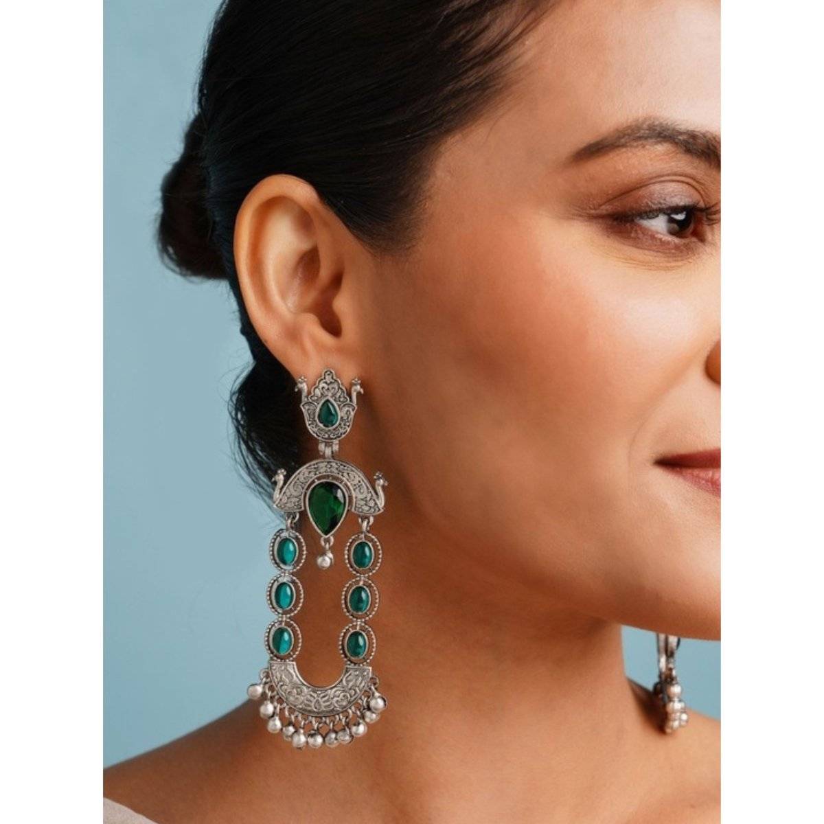 Abdesigns Green Elegant German Silver Plated Danglers Earrings · One Size