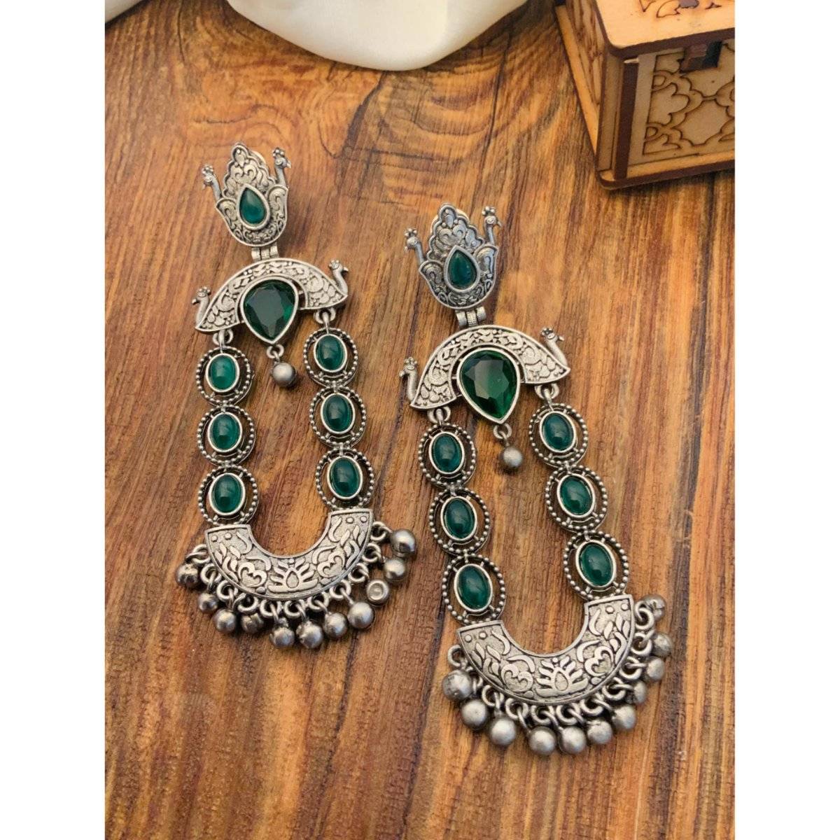 Abdesigns Green Elegant German Silver Plated Danglers Earrings · One Size