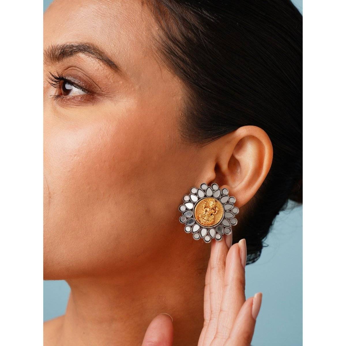 Abdesigns Elegant Dual Plated Temple Stud Earrings