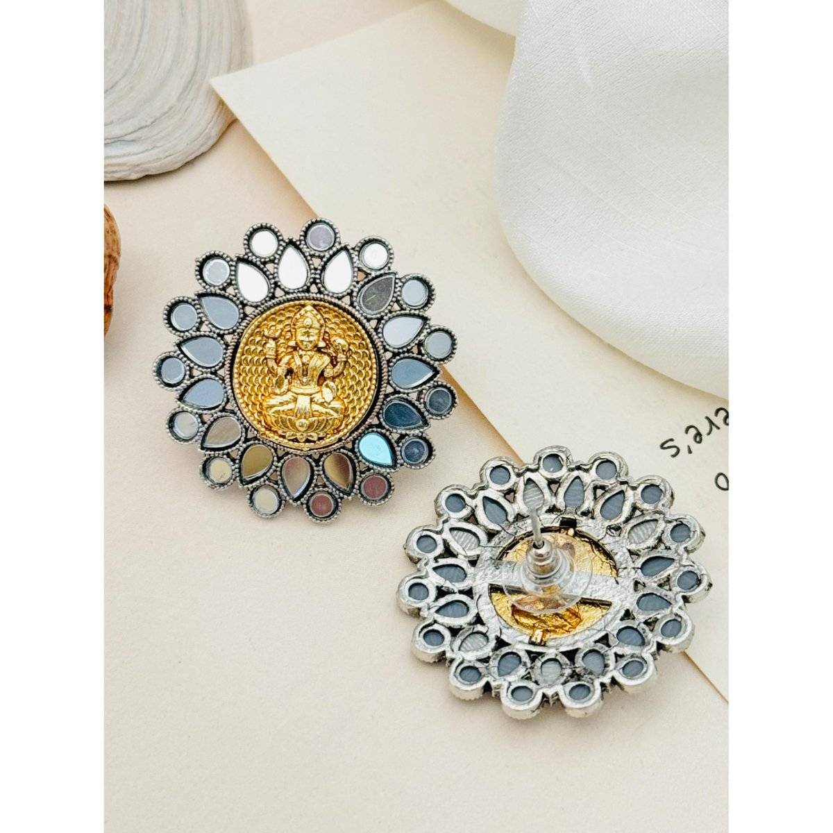 Abdesigns Elegant Dual Plated Temple Stud Earrings