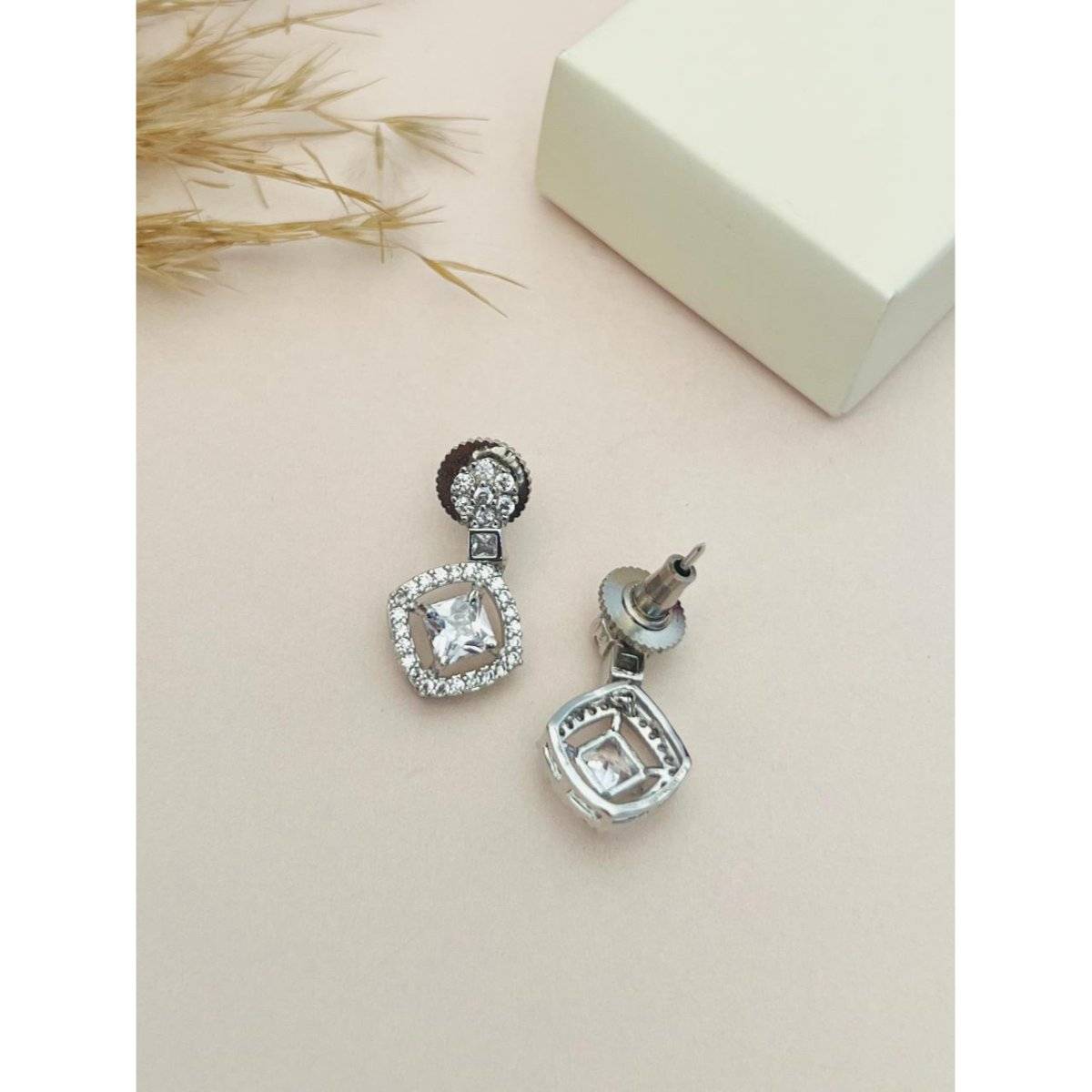 Abdesigns White American Diamond Silver Plated Necklace Set