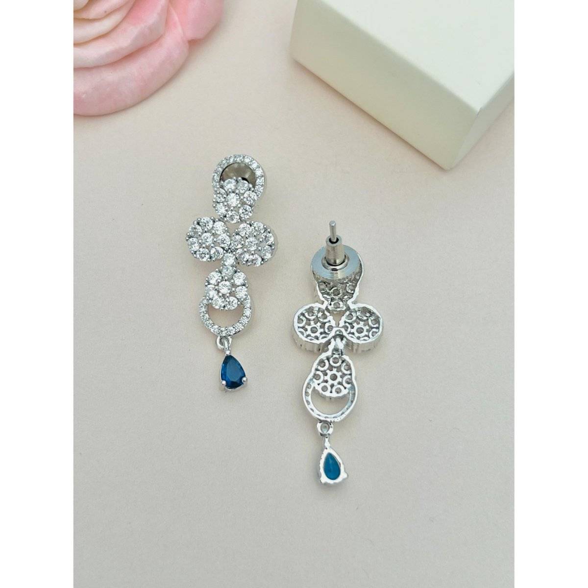 Abdesigns Blue Sophisticated Silver Plated American Diamond Necklace Set