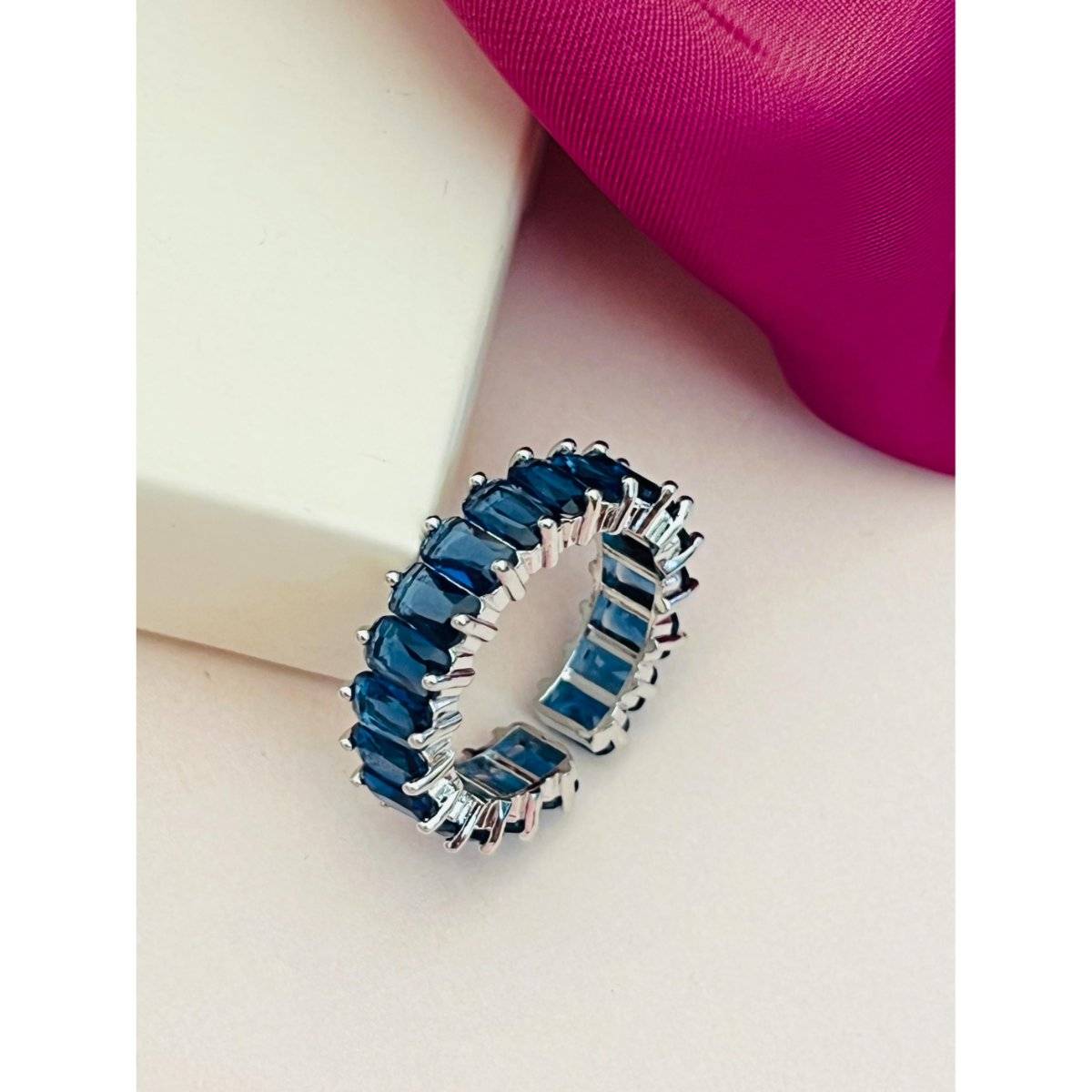 Abdesigns Blue Enchanting Silver Plated Cubic Zircon Studded Ring · Adjustable