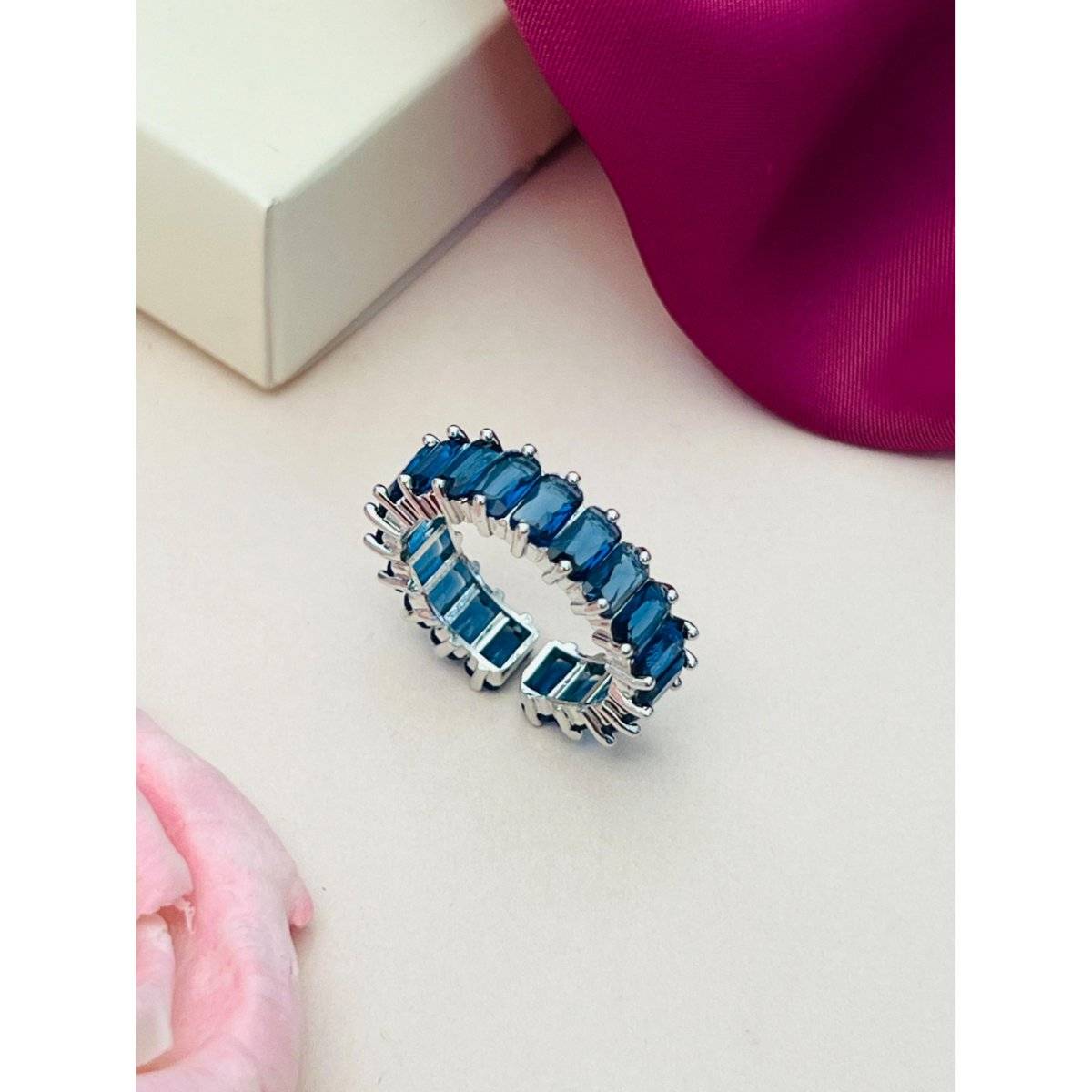 Abdesigns Blue Enchanting Silver Plated Cubic Zircon Studded Ring