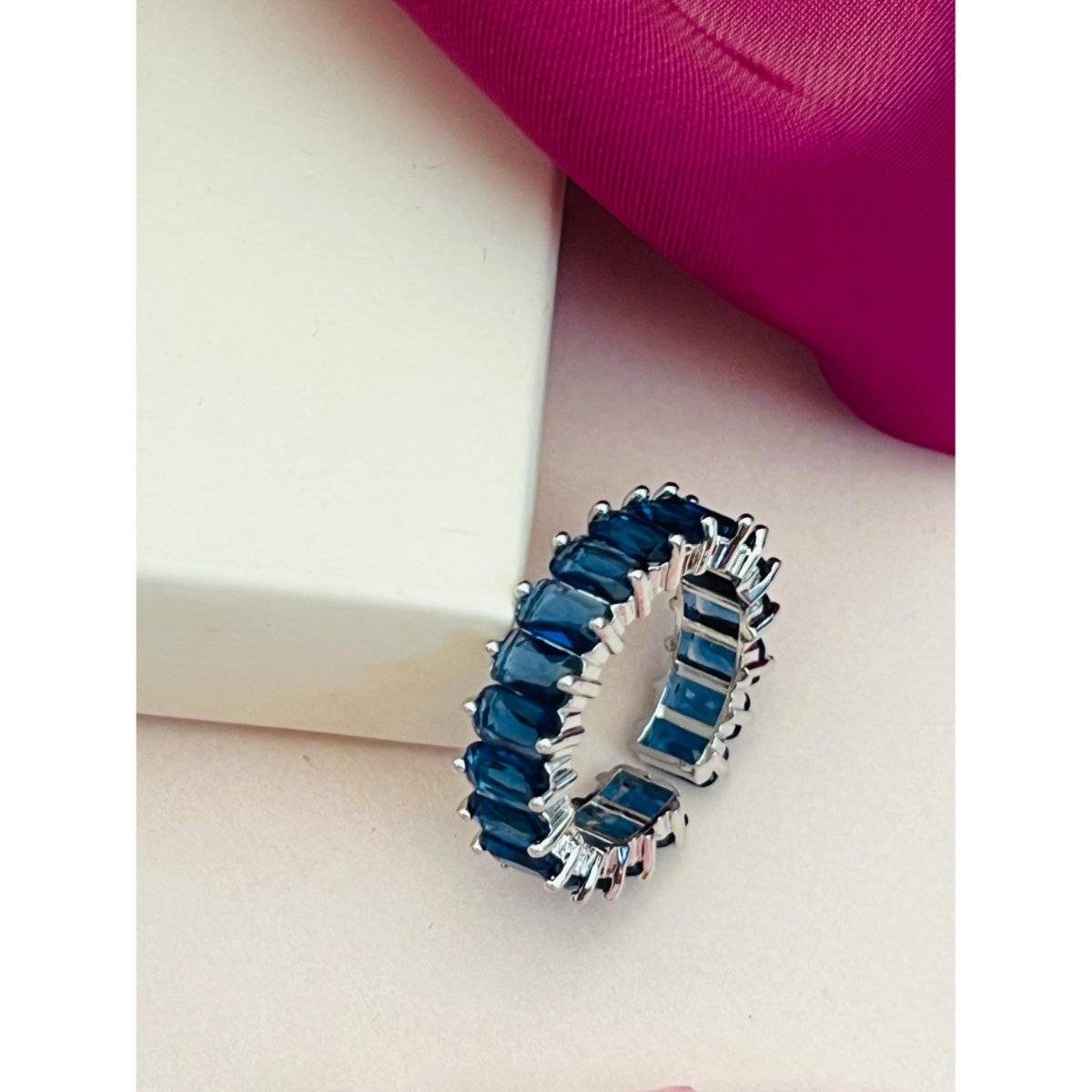 Abdesigns Blue Enchanting Silver Plated Cubic Zircon Studded Ring