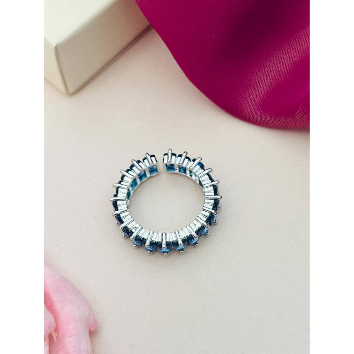 Abdesigns Blue Enchanting Silver Plated Cubic Zircon Studded Ring