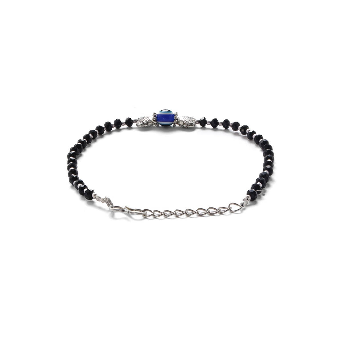 Aatmana Set of 2 Black Stones Studded Silver Plated Heart Shaped and Evil Eye Anklets
