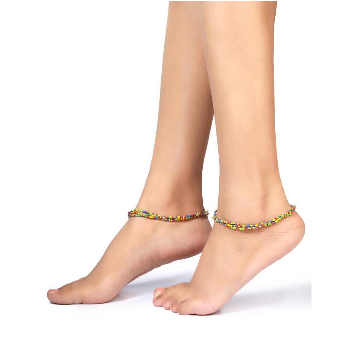 Aatmana Set of 2 Gold Plated Multicolor Beaded Handcrafted Anklets · One Size