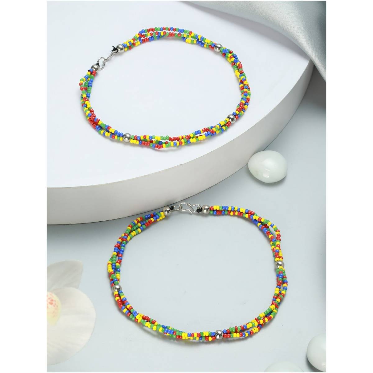Aatmana Set of 2 Gold Plated Multicolor Beaded Handcrafted Anklets