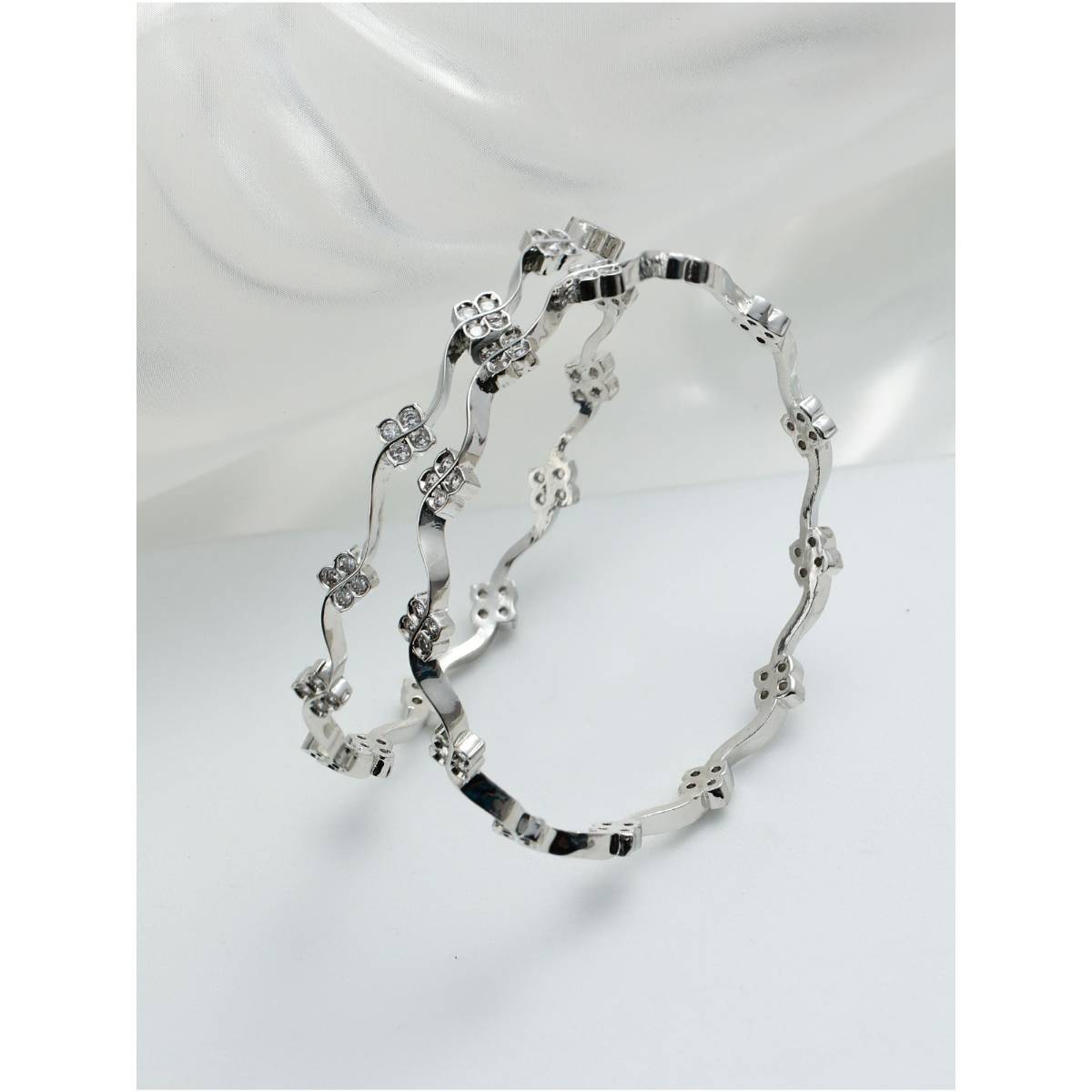 Aatmana American Diamond Silver Plated Bangles (Set of 2)